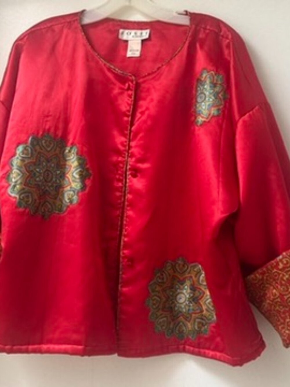 Josie by Natorie Red Chinese Style Jacket Reversible Boxy Oversized Sz M